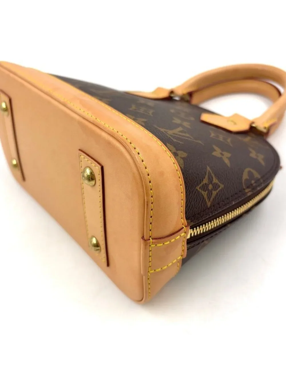 Louis Vuitton Alma BB Monogram 2-Way Leather Brown Light Handbag Gold